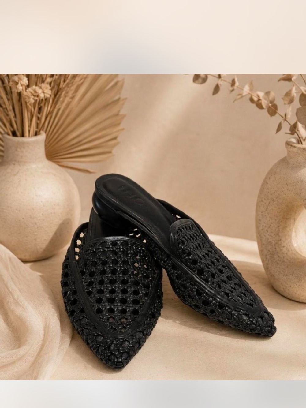 Woven Pointed-Toe Slide Mules - Black